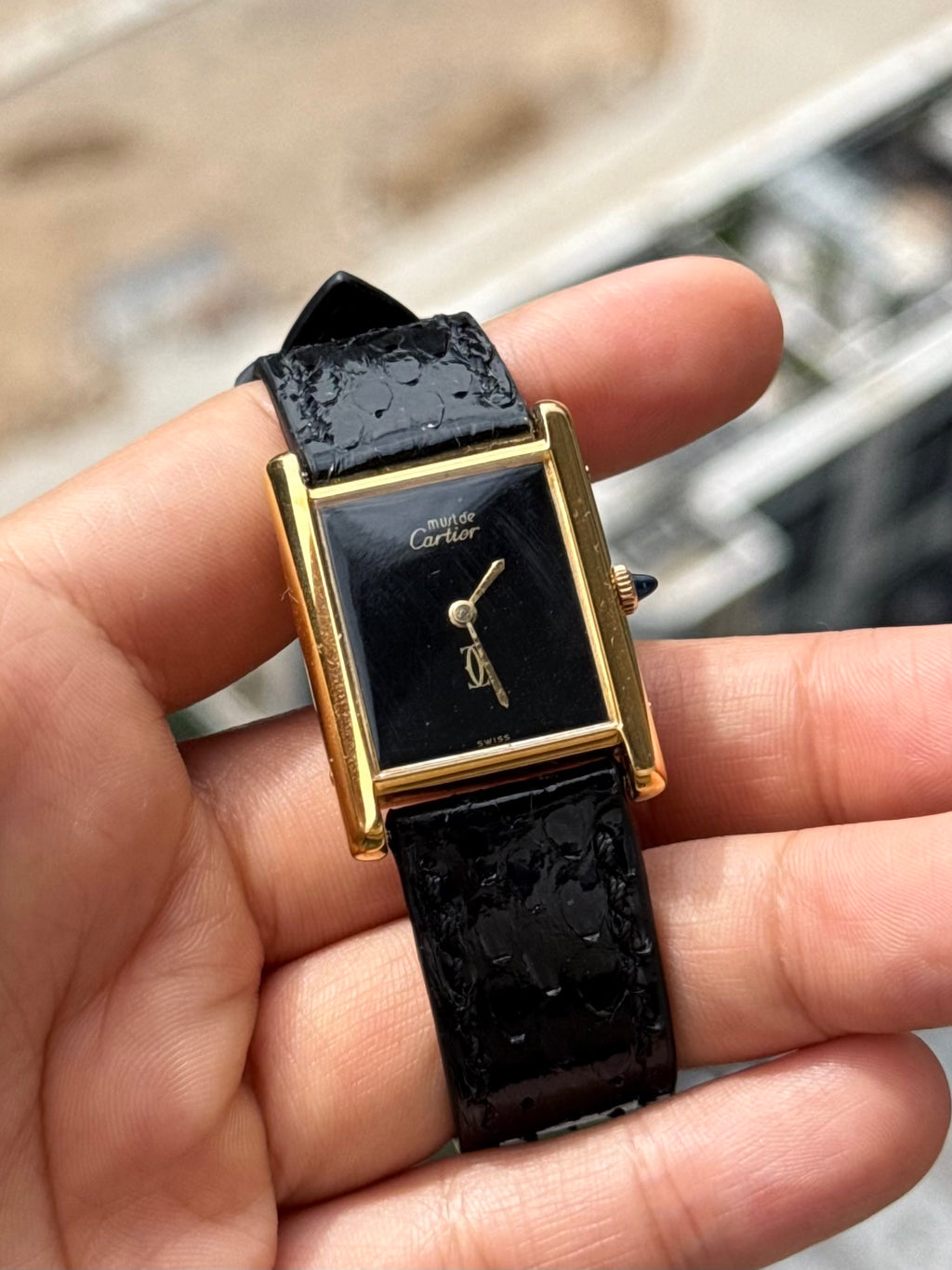Cartier Vintage Tank Must Vermeil Gold Plated Silver  / Black Dial