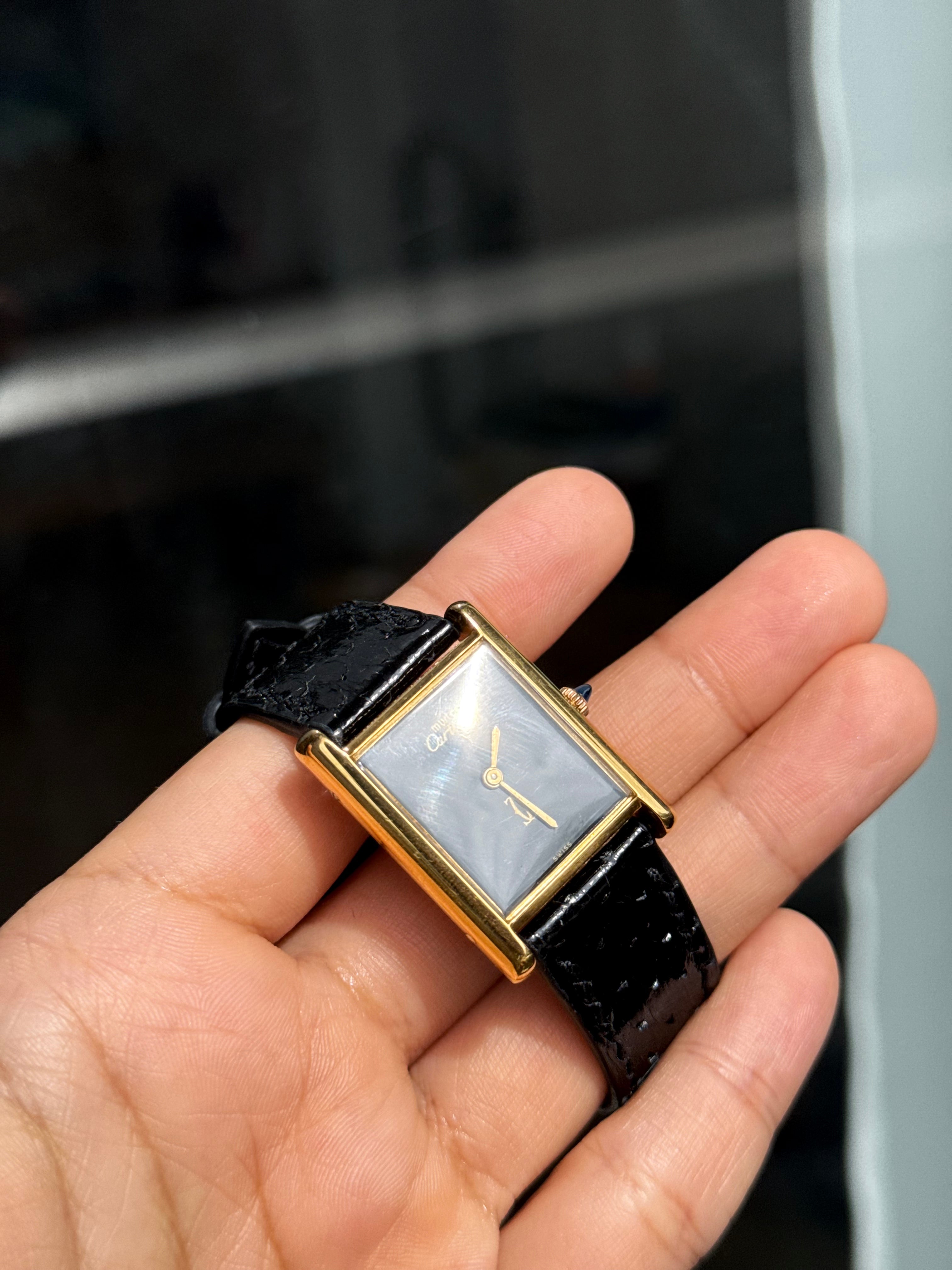 Cartier Vintage Tank Must Vermeil Gold Plated Silver  / Black Dial